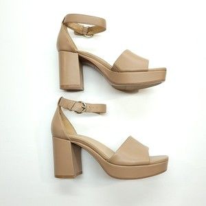 Naturalizer Pearlyn Platform Sandal Women 7.5 W Taupe Square Toe Block Heel NWB